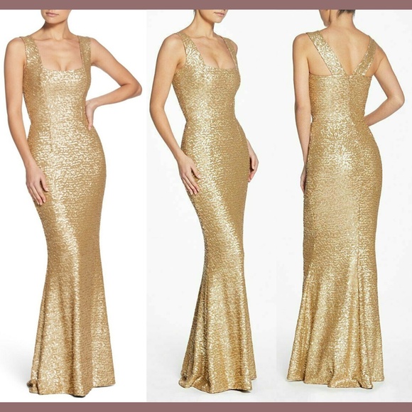 dress the population raven sequin gown